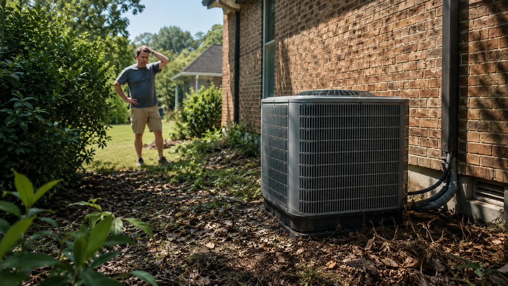 A confused home owner deciding to call for an HVAC service company near him in McDonough