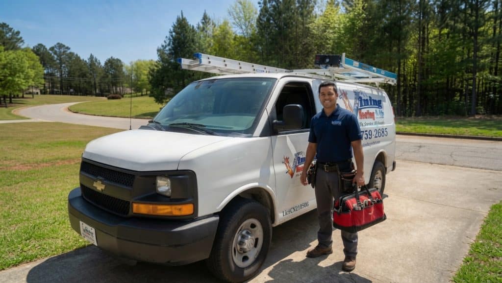 An HVAC technician arriving to a Jackson GA home to perform service